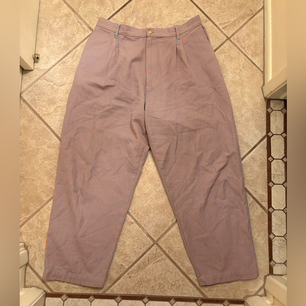 Big Bud Press Vibrant Orange and Blue Plaid Trousers